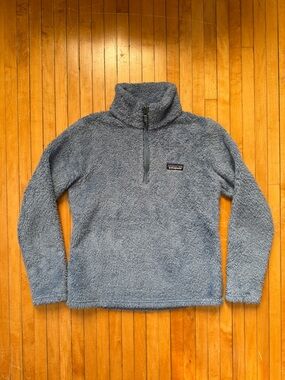 Vintage Patagonia Women's Los Gatos 1/4-Zip Gray/Blue Fleece Pullover Sz. M
